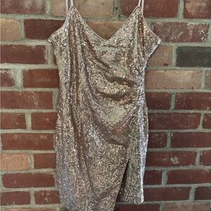 Lulu's Glittering Gold Sequin Mini Dress